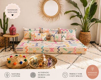 Handmade Moroccan Floor Sofa Set, Boho Majlis Couch, Berber Lounge Cushions