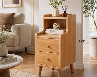 Wood Nightstand with Drawer, Bedside Table with Storage Shelf, Modern Wooden End Table for Bedroom Living Room Furniture