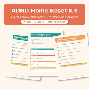 ADHD Cleaning Checklist Bundle | Home Reset Kit Printable | 15 Minute Room Reset, Dopamine Menu, Body Double | Neurodivergent Planner PDF