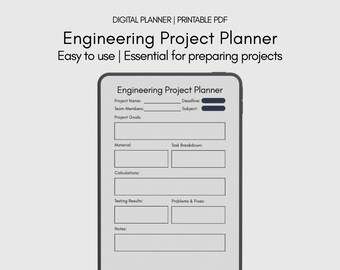 Planificador de proyectos de ingeniería para organizaciones universitarias STEM en formato PDF digital A4.