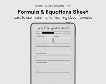 Hoja de fórmulas de ingeniería, preparación para exámenes STEM, organización de estudio digital A4 PDF