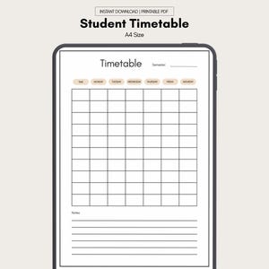Timetable for students in digital A4 format white and beige printable