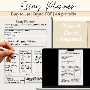 Essay Planner for Students academic college school Template digital A4 PDF