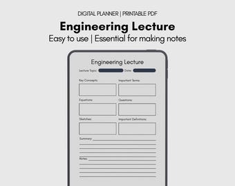 Appunti per lezioni di ingegneria, studio STEM, formato digitale stampabile A4 PDF