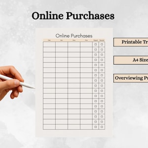 Tracker voor online aankoopgeschiedenis Afdrukbare A4 pdf-bestand met shoplog Bestellingssjabloon