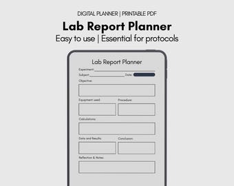 Planificador de informes de laboratorio para estudiantes de ciencias e ingeniería en formato PDF digital tamaño A4