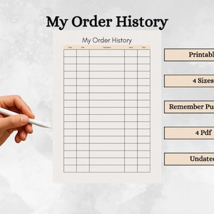 My Order History printable PDF A4 A5 Us Letter Half Letter template budget shopping
