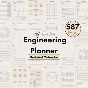 Planificador estudiantil de ingeniería para la universidad, organización del semestre de estudios STEM, formato digital A4 PDF