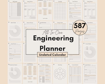 Planificador estudiantil de ingeniería para la universidad, organización del semestre de estudios STEM, formato digital A4 PDF