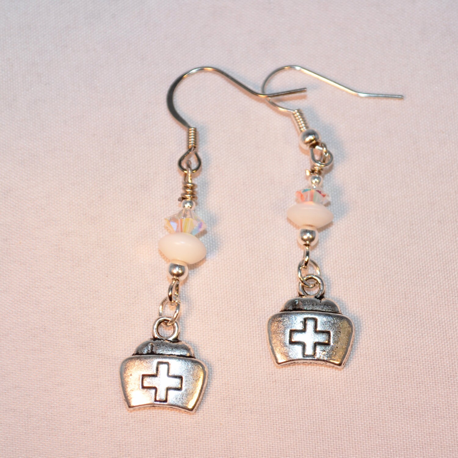 Nurse's Cap Earrings with Swarovski Crystals Etsy