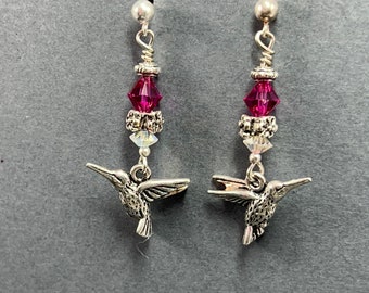 Hummingbird Earrings with Swarovski Crystal