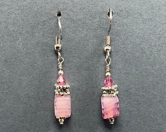 Pink Cube Glass Bead Earrings