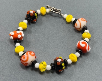 Lampwork Bead and Glass Bead Bracelet in Halloween Colors