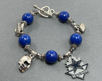 Dallas Cowboys Team Spirit Charm Bracelet with Blue Agate Beads