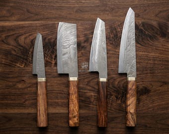 Handmade Damascus Steel Chef Knife Set, 4-Piece Professional Kitchen Knives, Rosewood Handle