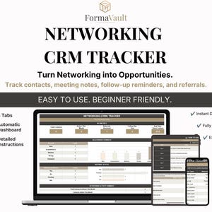 Networking Tracker Spreadsheet Excel | Professional CRM, Contact Log, Follow-Up Reminder & Referral Tracker