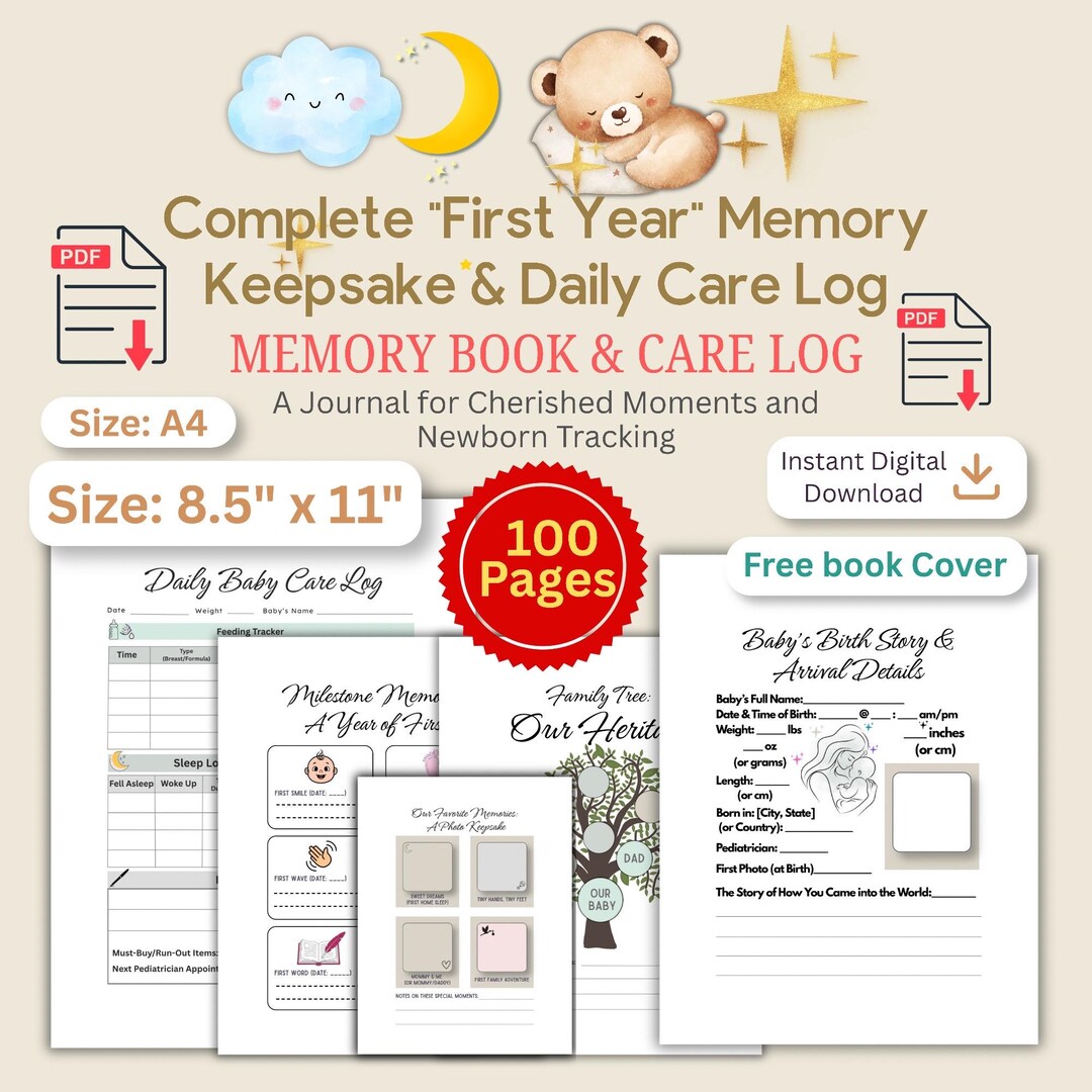 Baby Memory Book & Daily Care Log: First Year Keepsake Journal (PDF ...