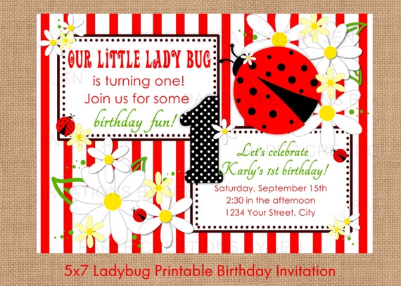 Little Biedronka Nadruk Urodziny Zaproszenie Etsy