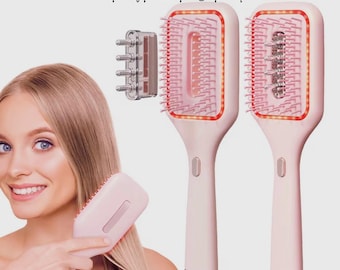 Cepillo capilar Pure Bora con terapia de luz roja anticaída, dispensador de aceite, luces LED y peine desmontable para un peinado suave.