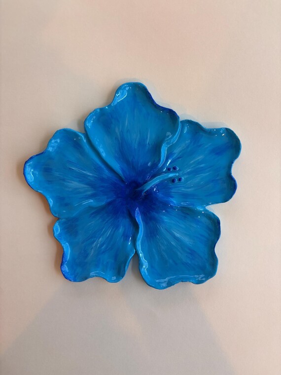 Handmade Hibiscus Flower Jewlery Dish | Airdry Clay Trinket Dish