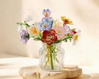 Birth Month Glass Flower Bouquet, Hand Blown Glass Flower, Personalized Birth Flower Gift, Birthday Gift for Her