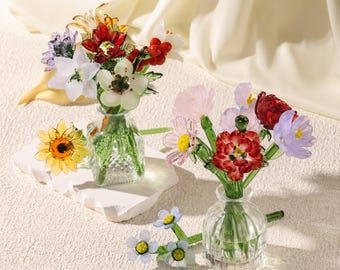 Hand Blown Glass Flower Bouquet, Personalized Birth Flower Gift, Birth Month Flower, Gift for Mom, Birthday Gift for Her