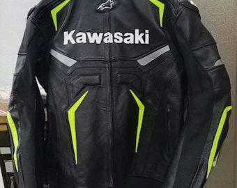 カワサキのバイクライダー向けブラックレザージャケット