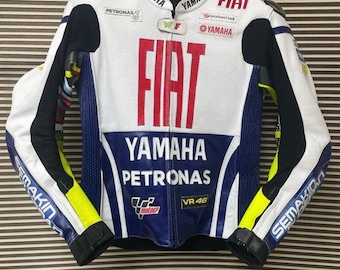 フィアット・ヤマハ・ペトロナス レザーモーターサイクルジャケット - ヴィンテージ バレンティーノ・ロッシ VR46 MotoGP レーシングプロテクター