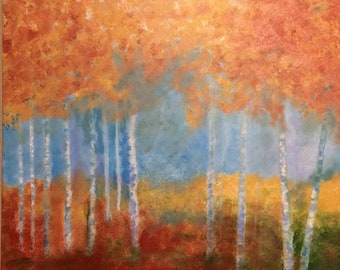 Birch Trees Painting Abstract Acrylic Canvas 20"x20"