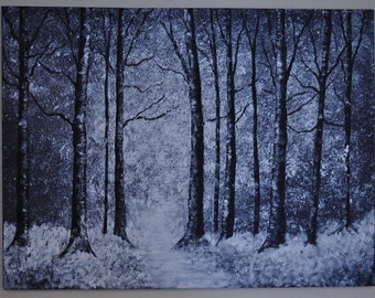 Black and White Tree Painting 18x24 Trees Large Canvas Winter Snow Acrylic Painting