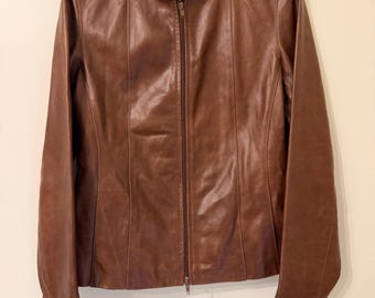 Chaqueta vintage Y2K de Vera Pelle BiBi de cuero italiano marrón, talla 48.