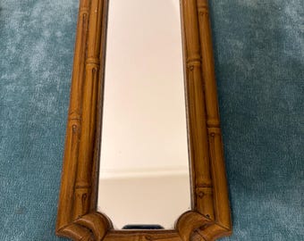 Vintage Faux Bamboo Wall Mirror, Rectangular 14” x 5.5”, Hollywood Regency Style Home Decor