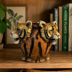 Vintage Tiger Head Planter Ceramic Cachepot Jungle Safari Decor Animal Planter Don Mechanic Enterprises