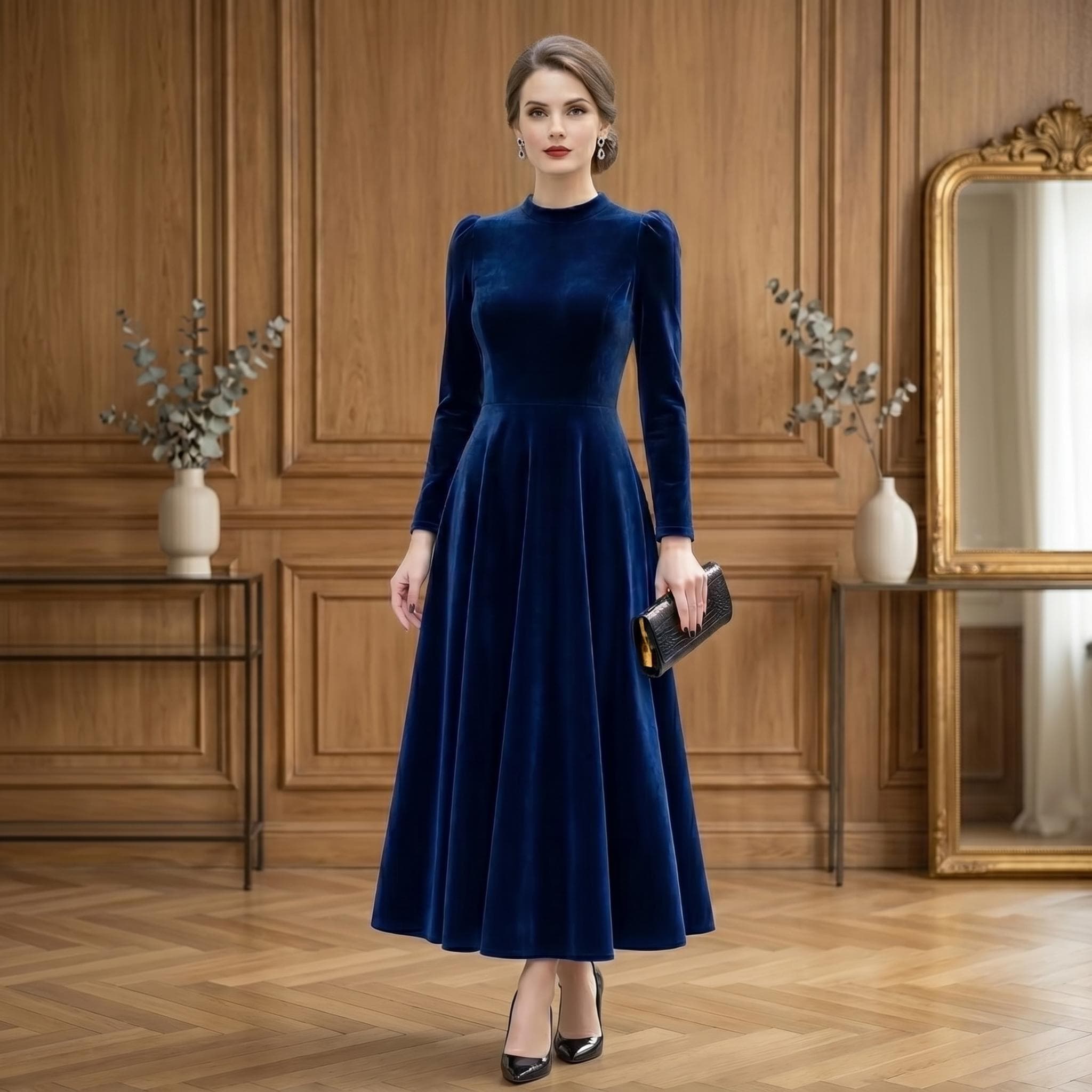 velvet flared sleeve dress Velvet Bell Sleeve Dress S main image 0