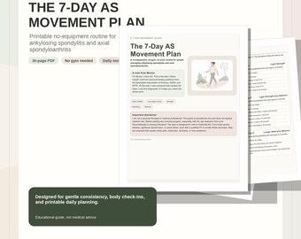Planificador de ejercicios de bajo impacto de 7 días, rutina suave de movilidad y estiramientos, apto para principiantes y personas mayores, PDF imprimible, espondilitis anquilosante
