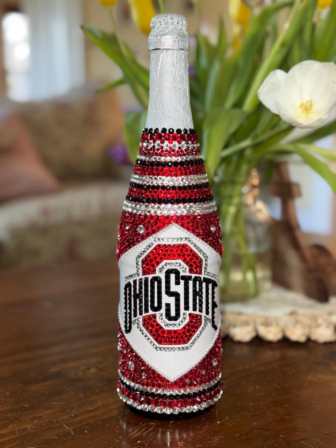 Ohio State Rhinestone Transfer Custom Bedazzled Ohio State Bottle | Rhinestone Sorority Bridal Decor ...