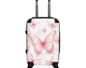 Pink Butterfly Pattern Suitcase | Travel Luggage, Floral Wings Print