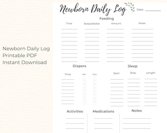 Newborn Daily Log, Baby Feeding Sleep Diaper Tracker (Instant Download)