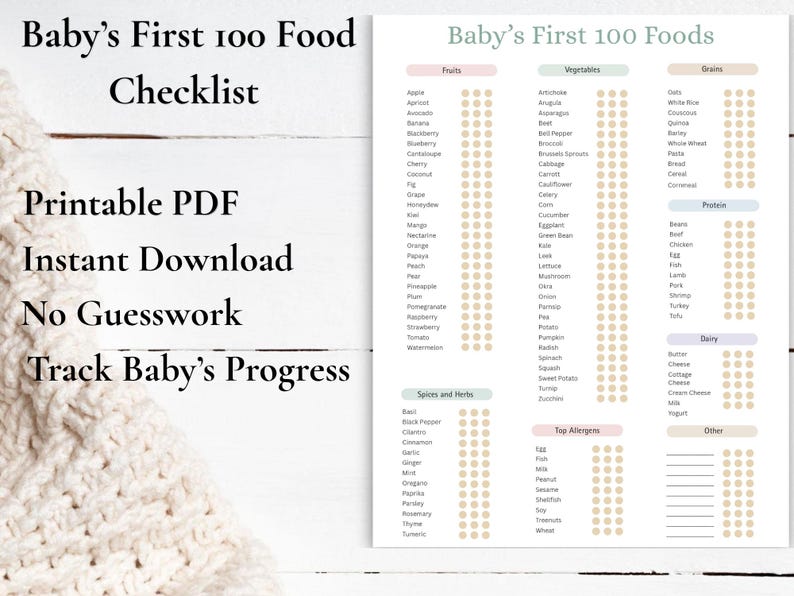 Baby's First 100 Foods Tracker | BLW Log, Feeding Chart (PDF Download) image 2