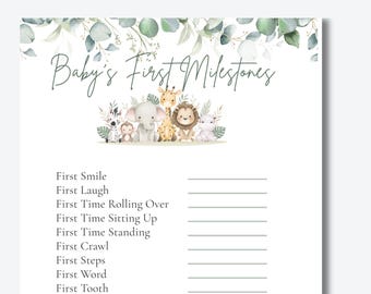 Baby First Milestones Tracker | Safari Animals First Year Keepsake (Digital Download)