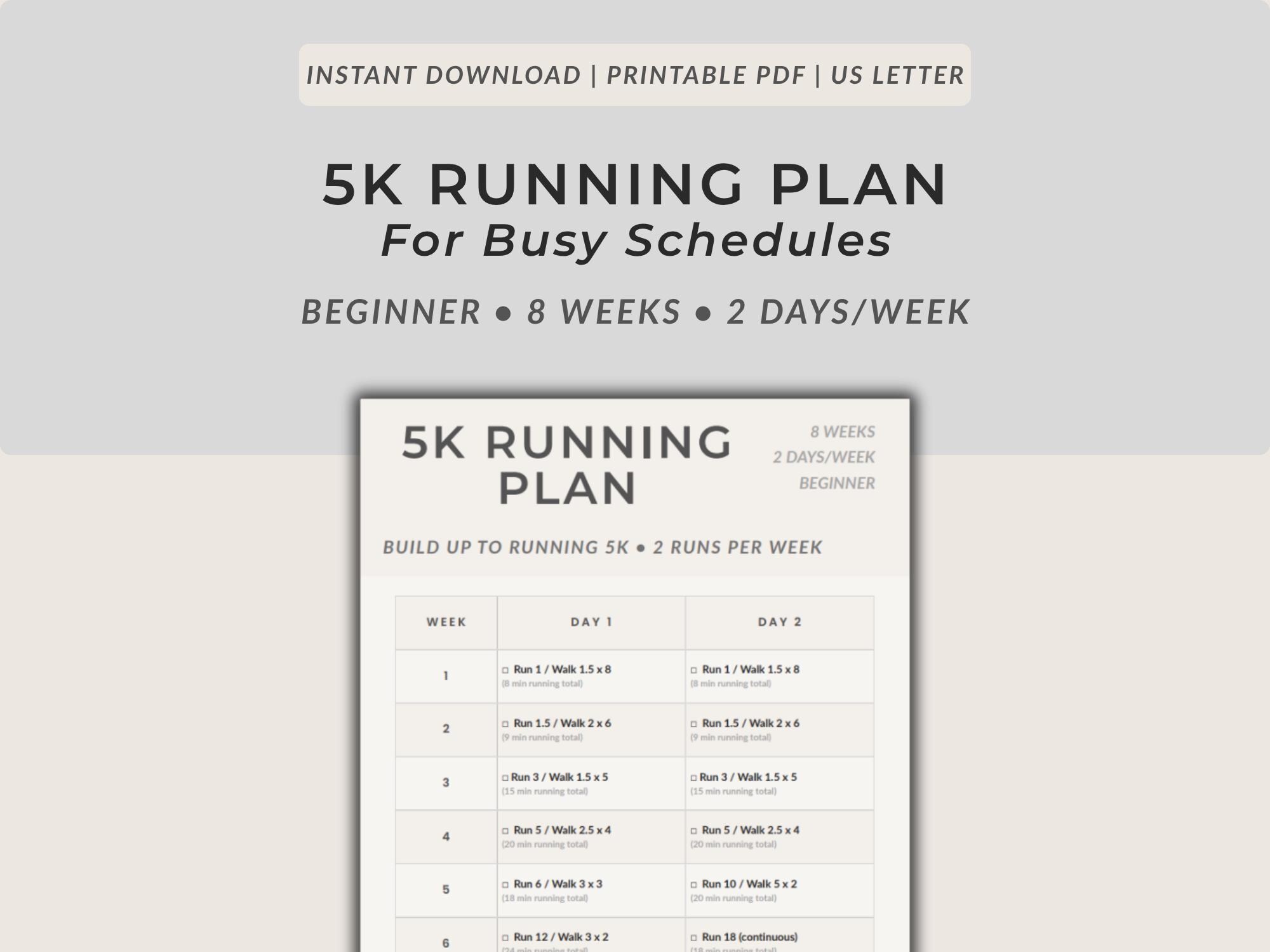 Running Plan Sheet.pdf Busy Schedule 5K Running Plan | 2 Day Workout (PDF) - Etsy