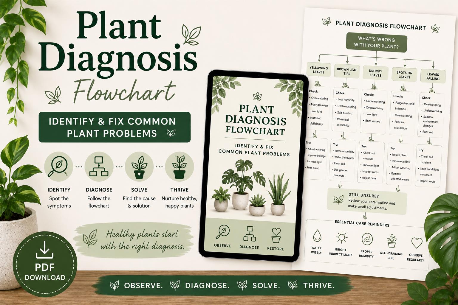 Flowchart Fix Problem Plant Diagnosis Flowchart | Identify & Fix Common Plant Problems (PDF ...