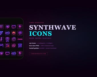 Synthwave App Icons – Neon Retro 80s Style iOS Pack (Digital Download)