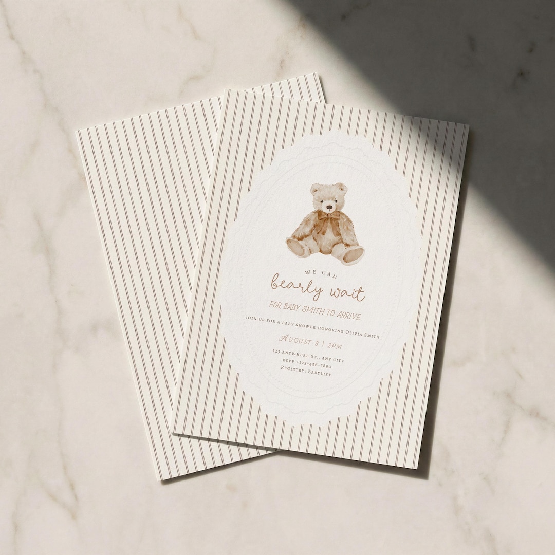 Teddy Bear Baby Shower Invitation Template, We Can Bearly Wait Invite ...