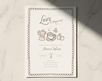 Love Is Brewing Bridal Shower Invitation Template, Coffee Wedding Shower Invite, Digital Download