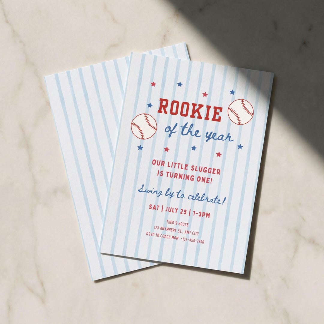 Rookie of the Year 1st Birthday Invitation Template, Rookie Baseball ...