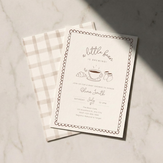 Coffee Baby Shower Invitation Template, A Little Bean Is Brewing Baby Shower Minimalist Invite, Cafe Bebe, Digital Download