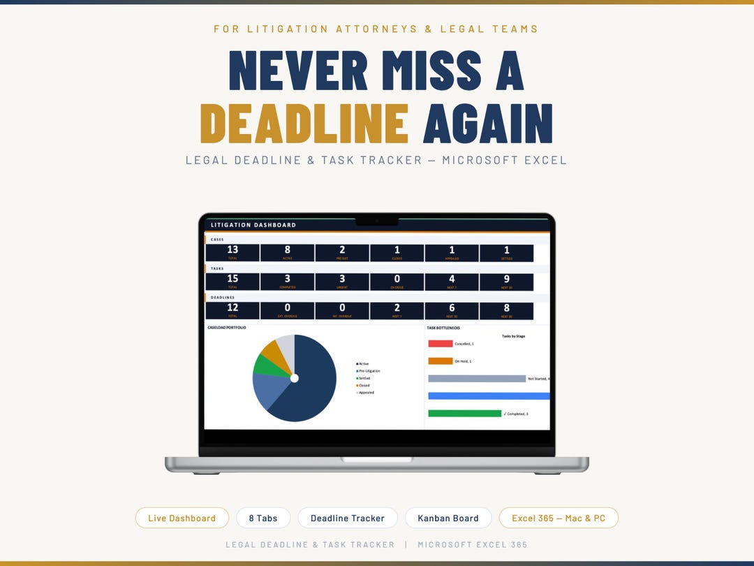Litigation Tracker Examples Excel Litigation Case Management Excel Workbook | Attorney Task Tracker ...