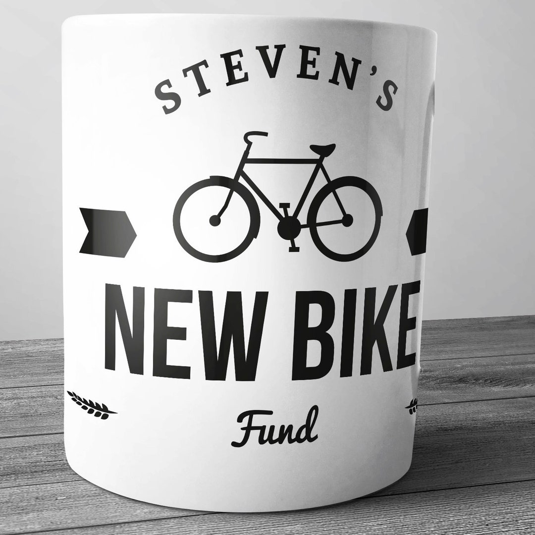Personalised New Bike Fund Ceramic Money Box Piggy Bank Savings Jar