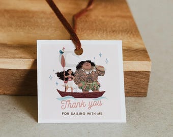 Etiqueta de agradecimiento de Moana, etiqueta para recuerdos de fiesta de cumpleaños (descarga digital)